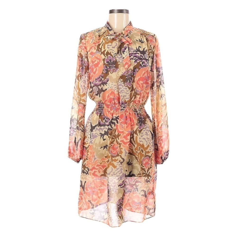 Lauren Ralph Lauren Floral Tie Neck Chiffon Dress Sz 4 Boho
